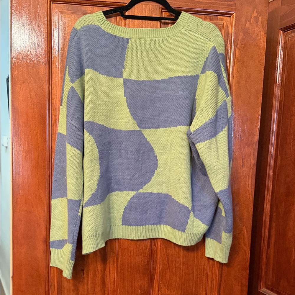 Chic Patchwork Sweater - Mint And Slate - image 3
